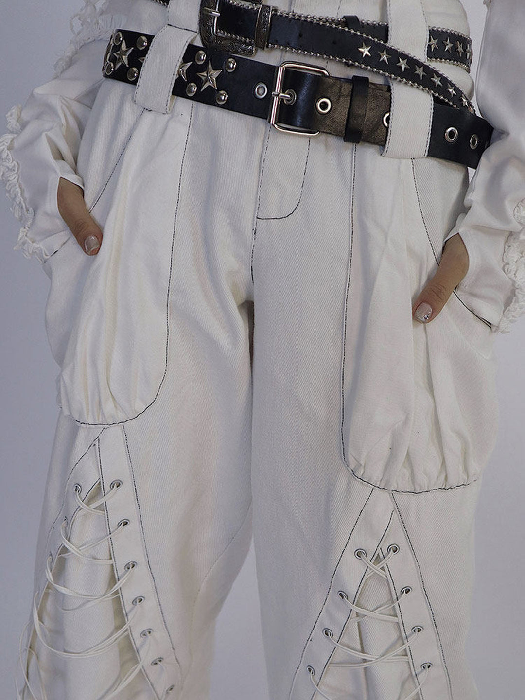 Y2K Lace-Up Wide Leg Jeans