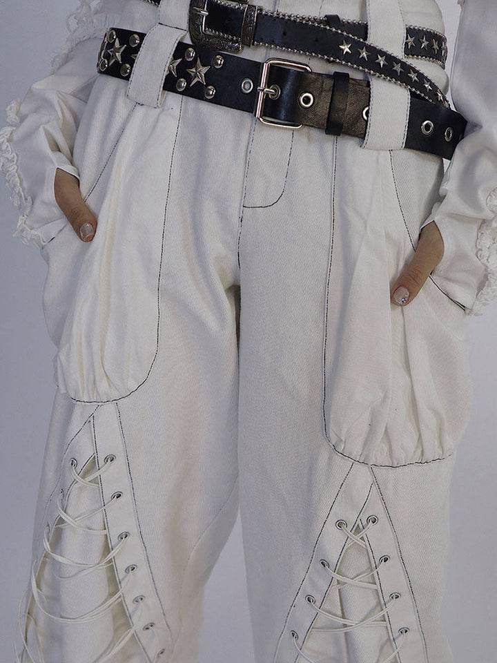 Y2K Lace-Up Wide Leg Jeans