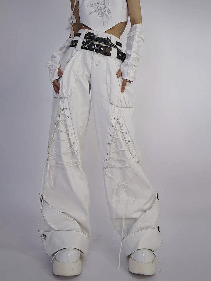 Y2K Lace-Up Wide Leg Jeans