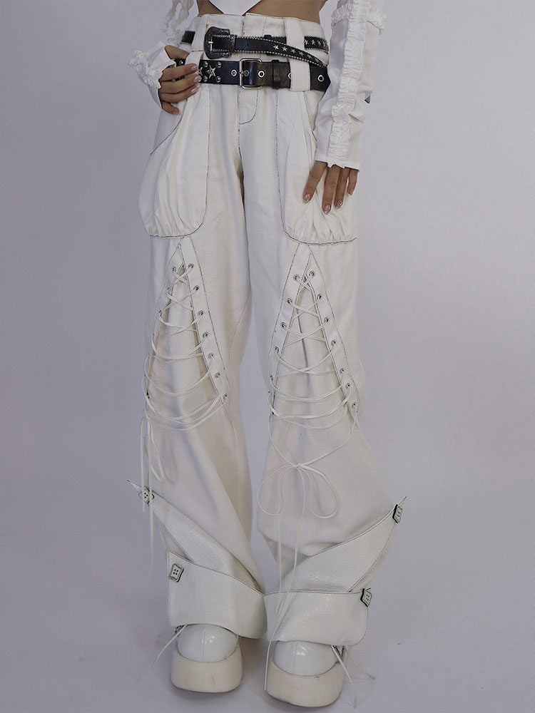 Y2K Lace-Up Wide Leg Jeans