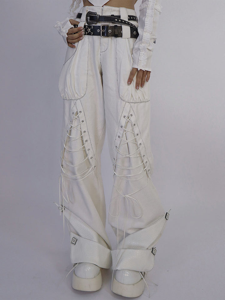 Y2K Lace-Up Wide Leg Jeans