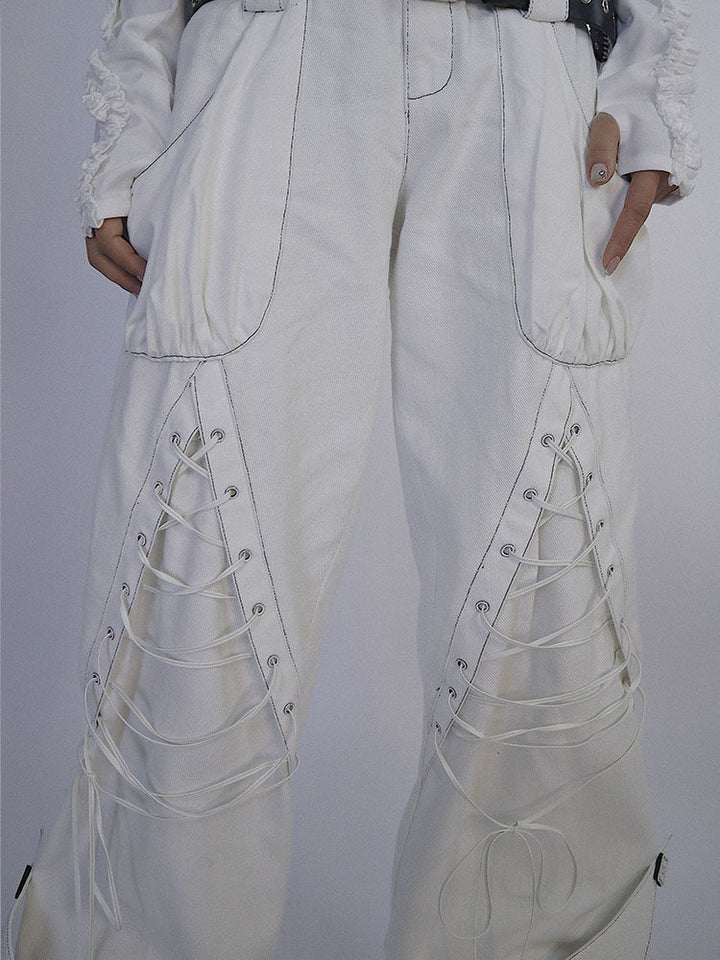 Y2K Lace-Up Wide Leg Jeans