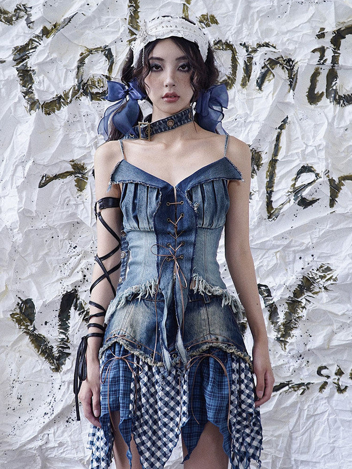 Y2K Patchwork Denim Handkerchief Skirt