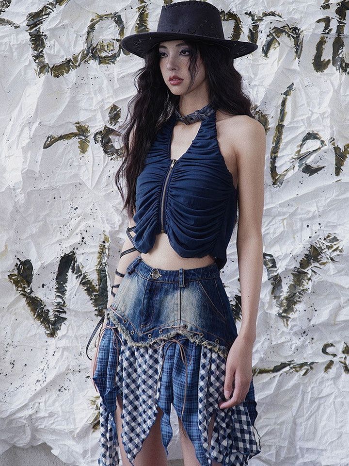 Y2K Patchwork Denim Handkerchief Skirt