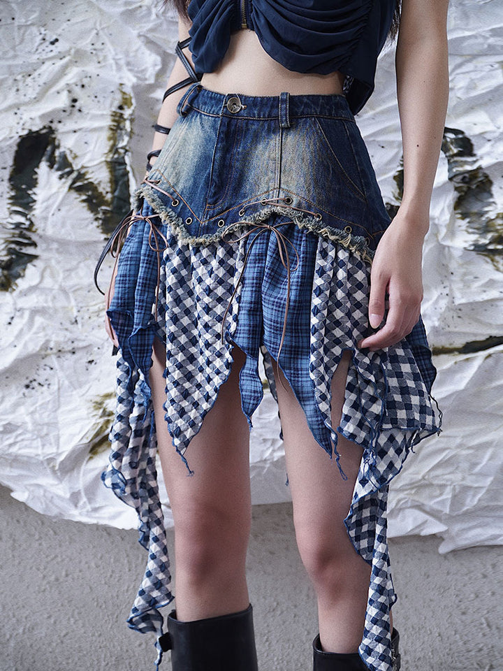 Y2K Patchwork Denim Handkerchief Skirt