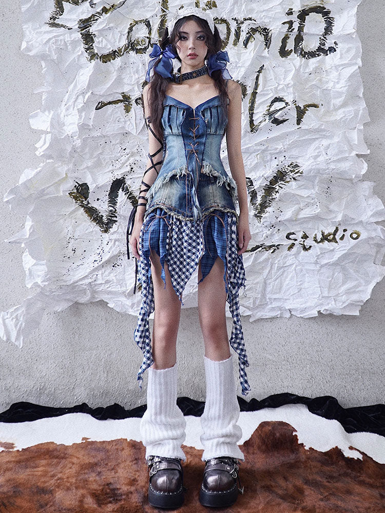 Y2K Patchwork Denim Handkerchief Skirt