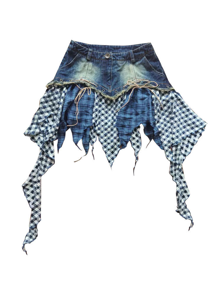 Y2K Patchwork Denim Handkerchief Skirt