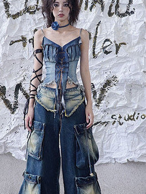 Y2K Denim Corset Cami Top