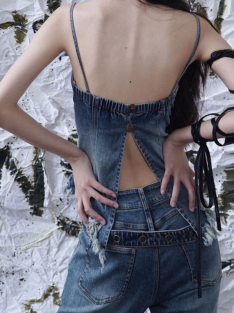 Y2K Denim Corset Cami Top