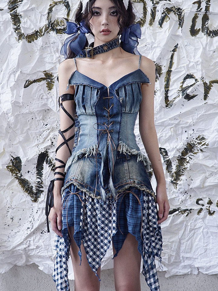 Y2K Denim Corset Cami Top