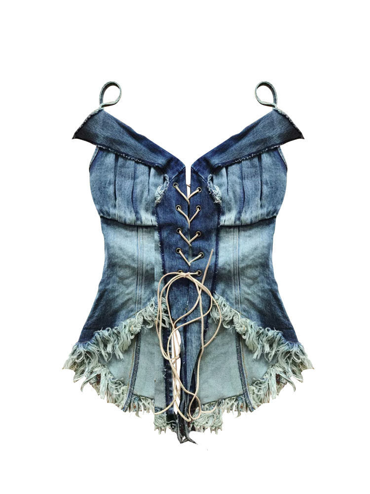 Y2K Denim Corset Cami Top