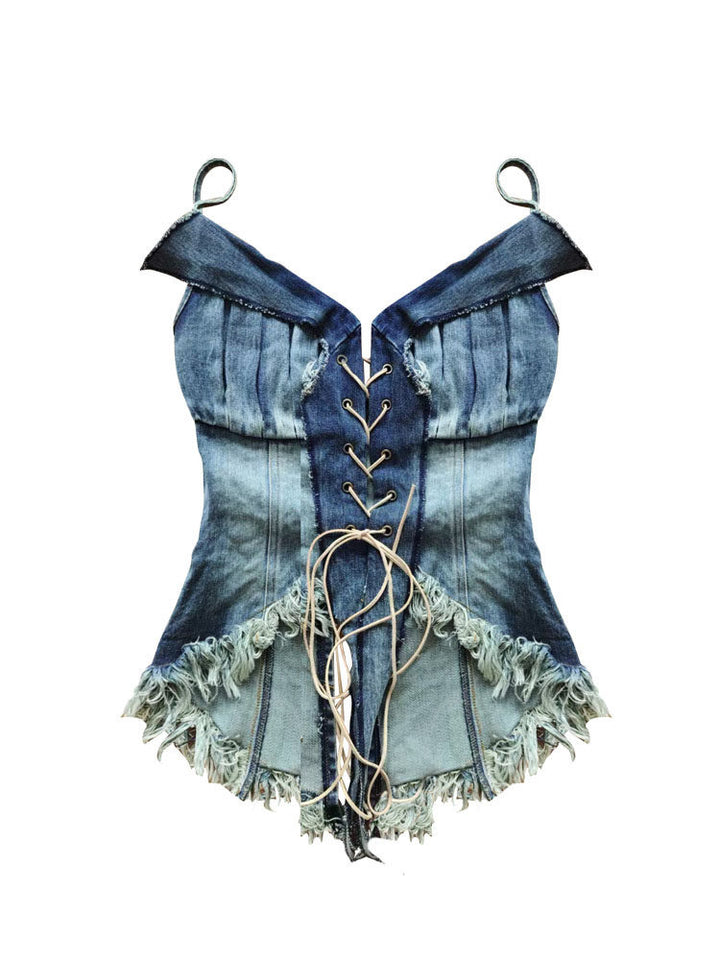 Y2K Denim Corset Cami Top