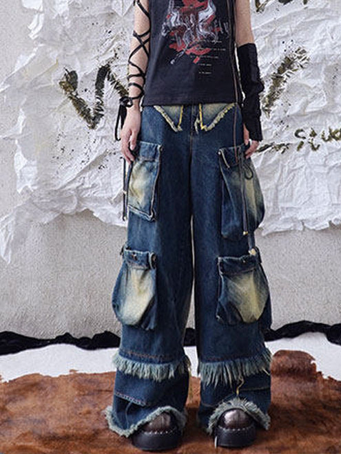 Distressed Cargo Wide Leg Jeans