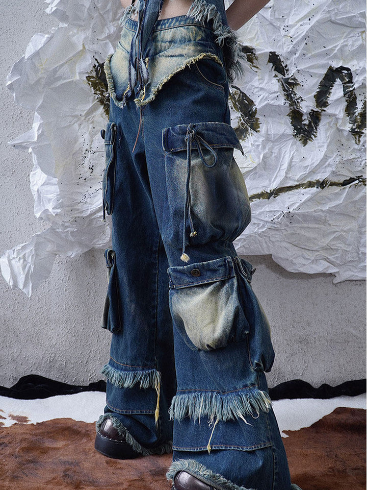 Distressed Cargo Wide Leg Jeans