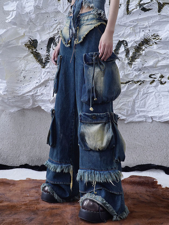 Distressed Cargo Wide Leg Jeans
