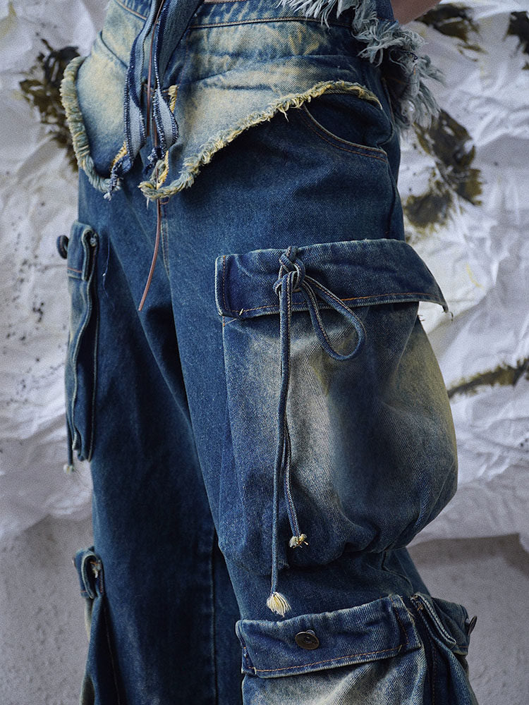 Distressed Cargo Wide Leg Jeans