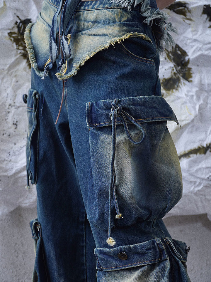 Distressed Cargo Wide Leg Jeans