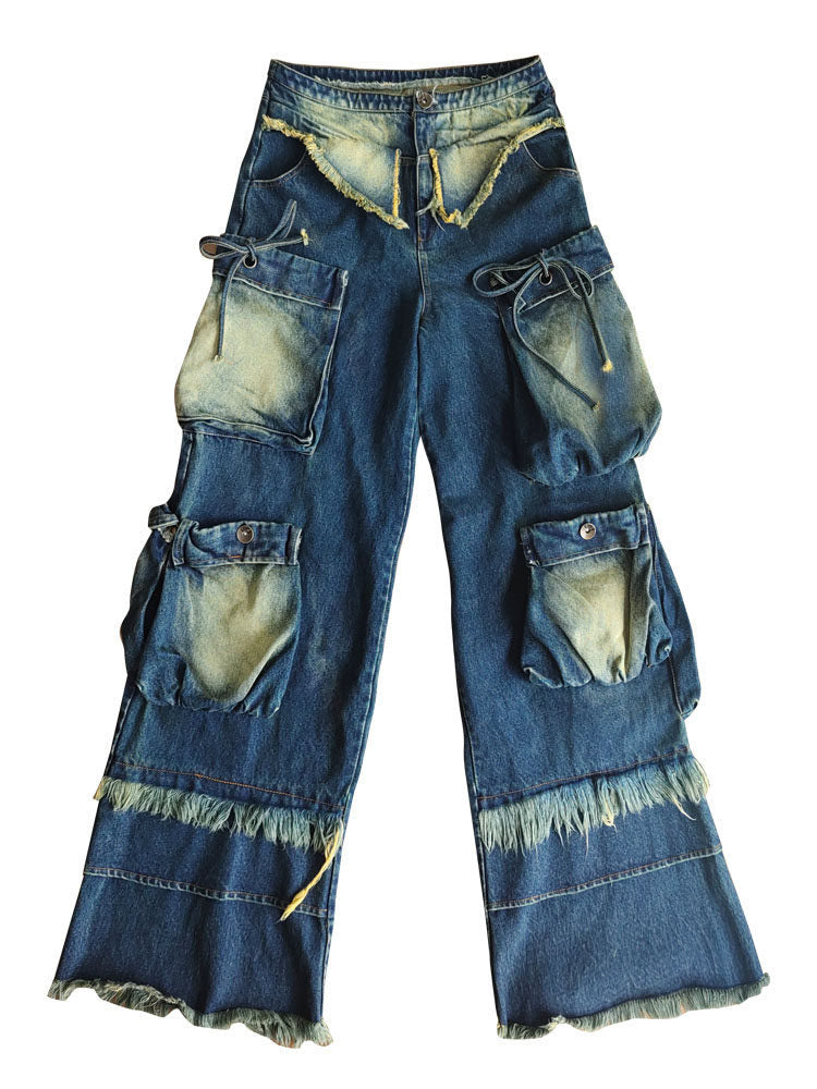 Distressed Cargo Wide Leg Jeans