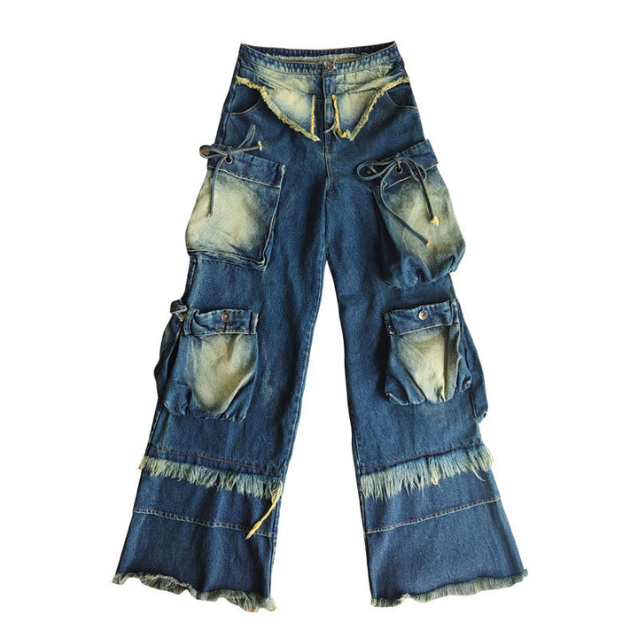 Distressed Cargo Wide Leg Jeans