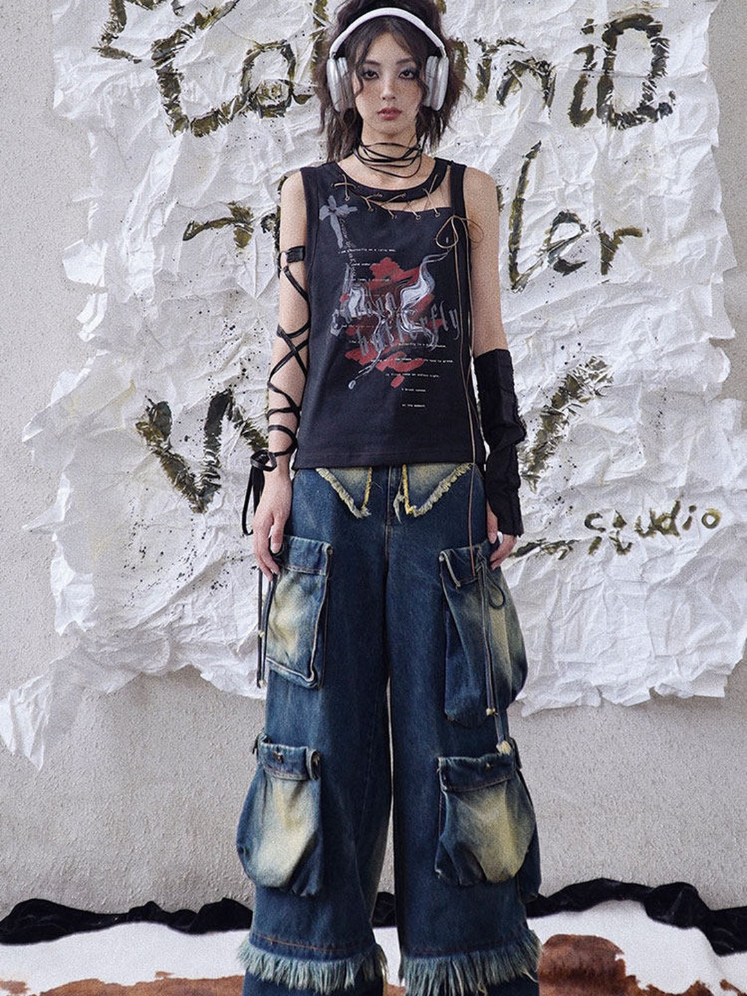 Punk Asymmetric Lace-Up Tank Top