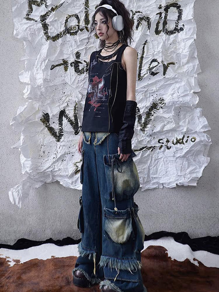 Punk Asymmetric Lace-Up Tank Top