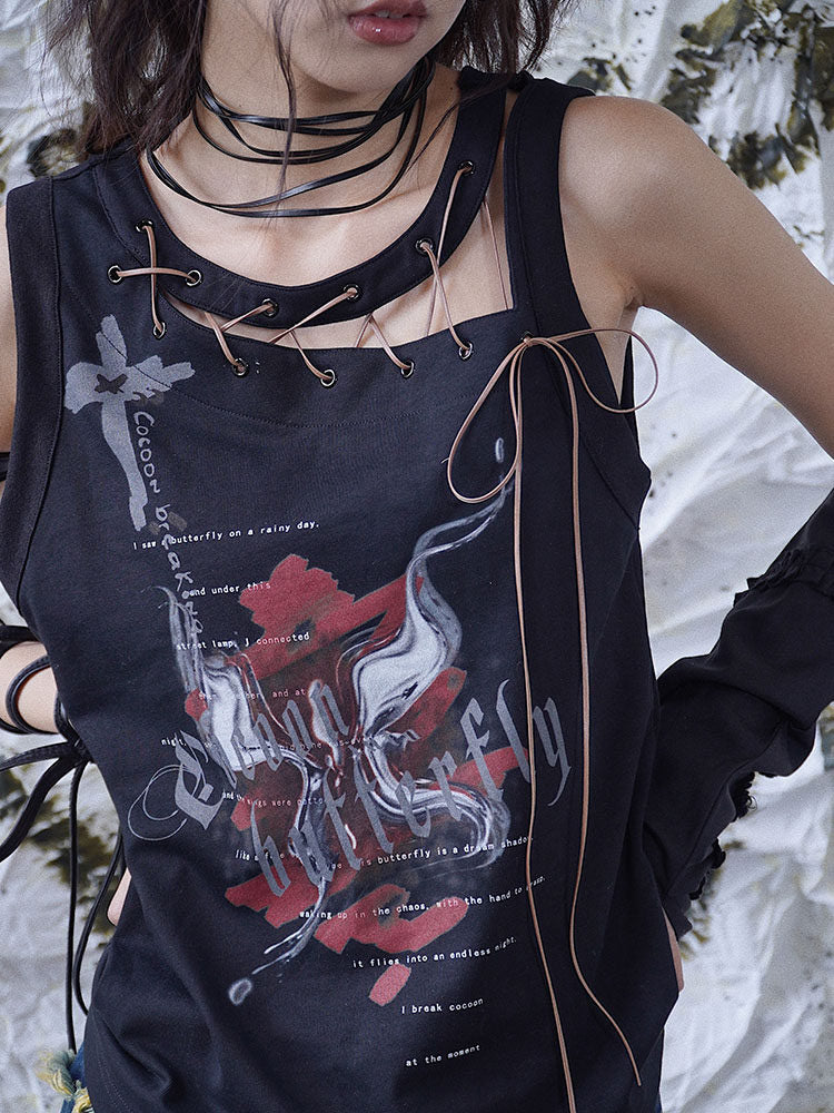 Punk Asymmetric Lace-Up Tank Top