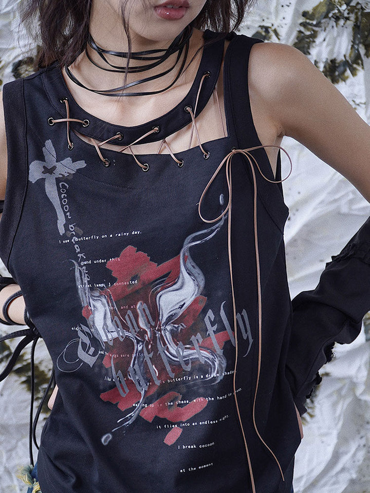 Punk Asymmetric Lace-Up Tank Top