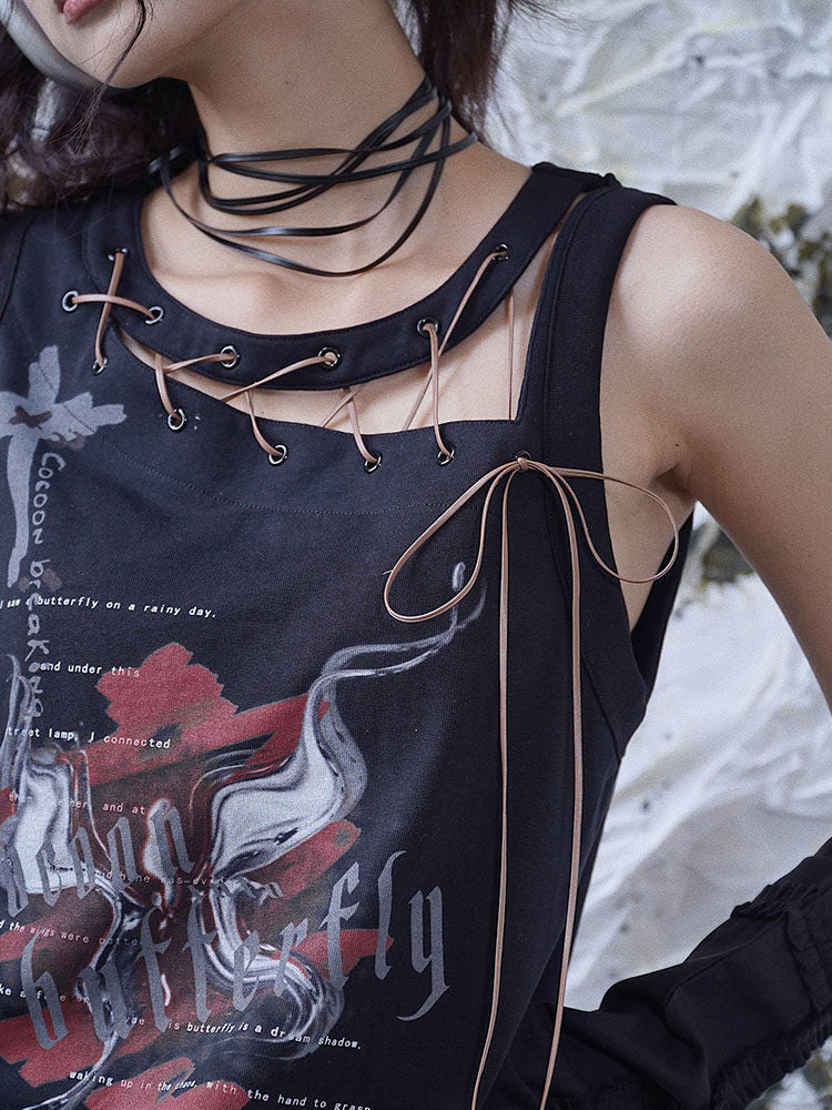 Punk Asymmetric Lace-Up Tank Top