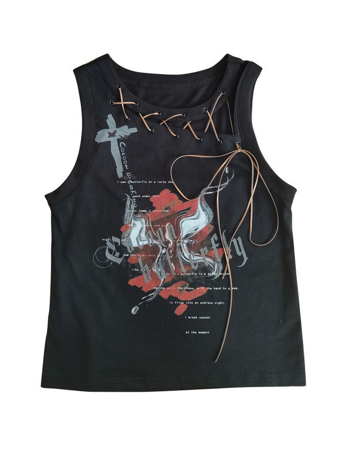 Punk Asymmetric Lace-Up Tank Top