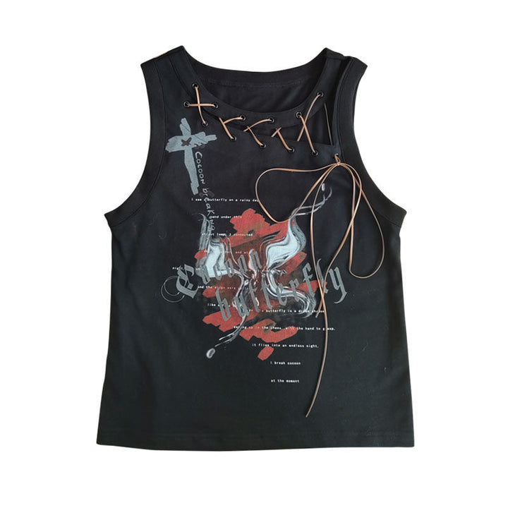 Punk Asymmetric Lace-Up Tank Top