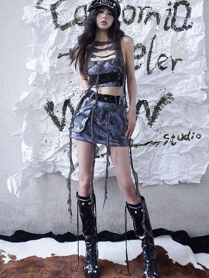 Punk Buckle Cutout Crop Vest