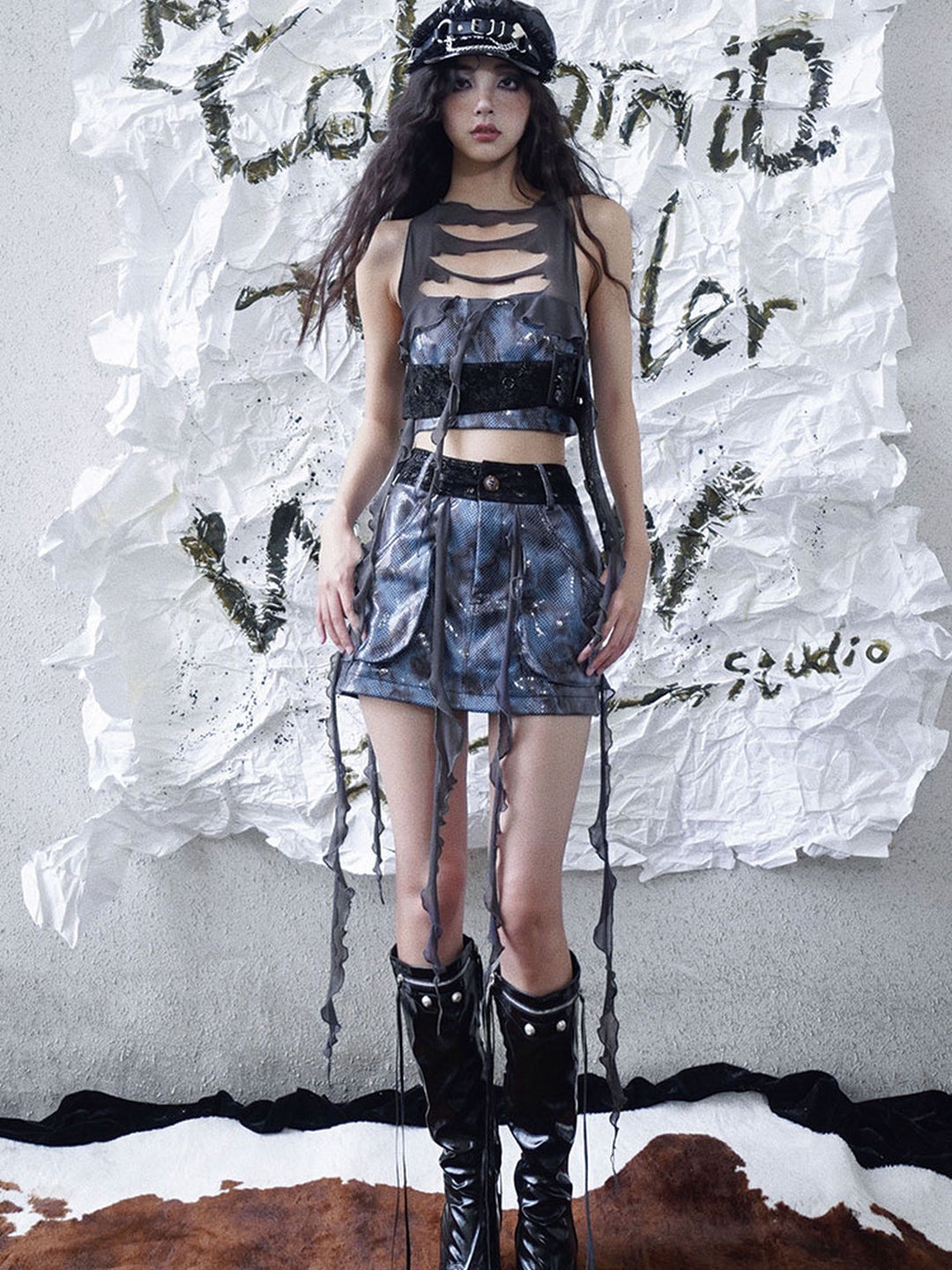 Punk Buckle Cutout Crop Vest