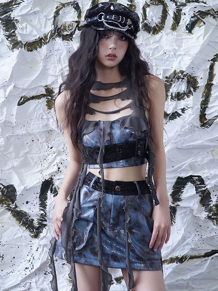 Punk Buckle Cutout Crop Vest