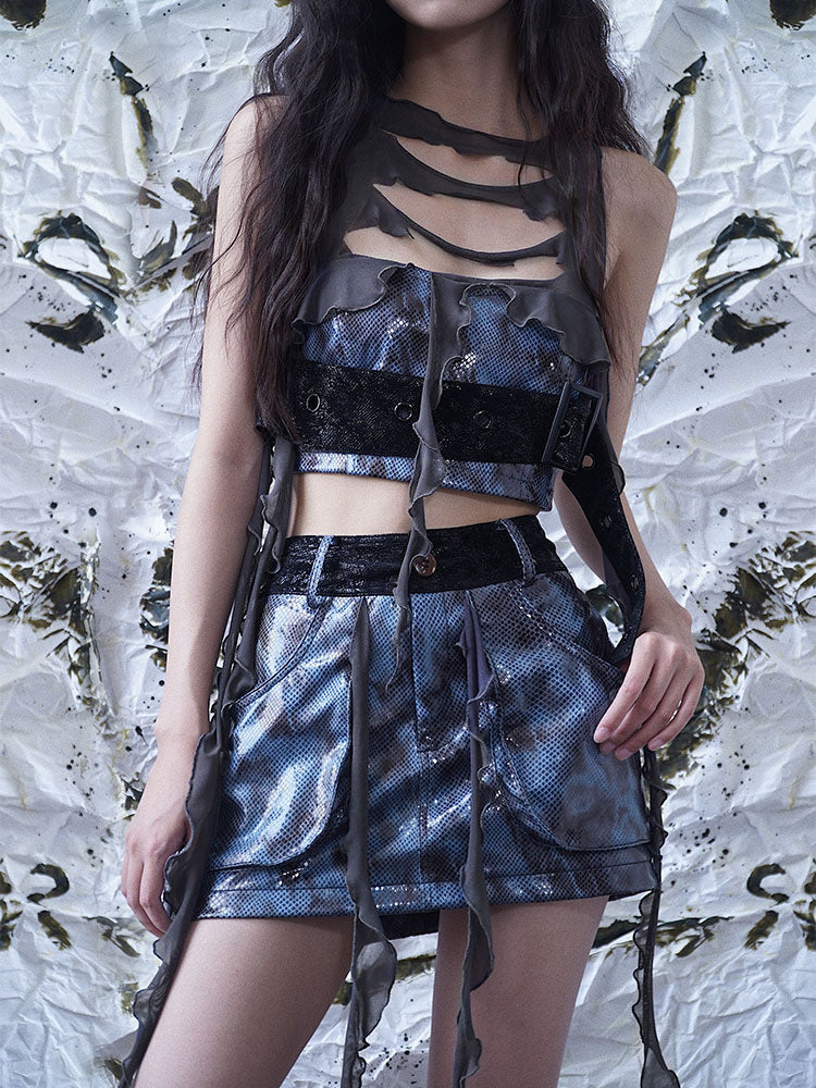 Punk Buckle Cutout Crop Vest