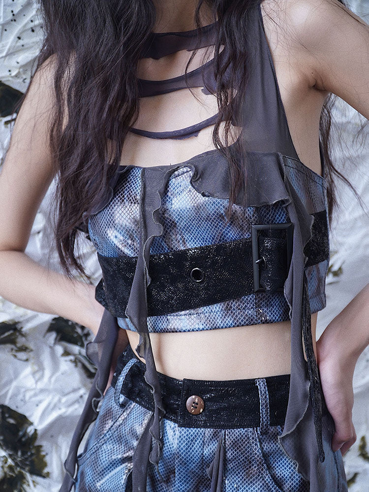 Punk Buckle Cutout Crop Vest