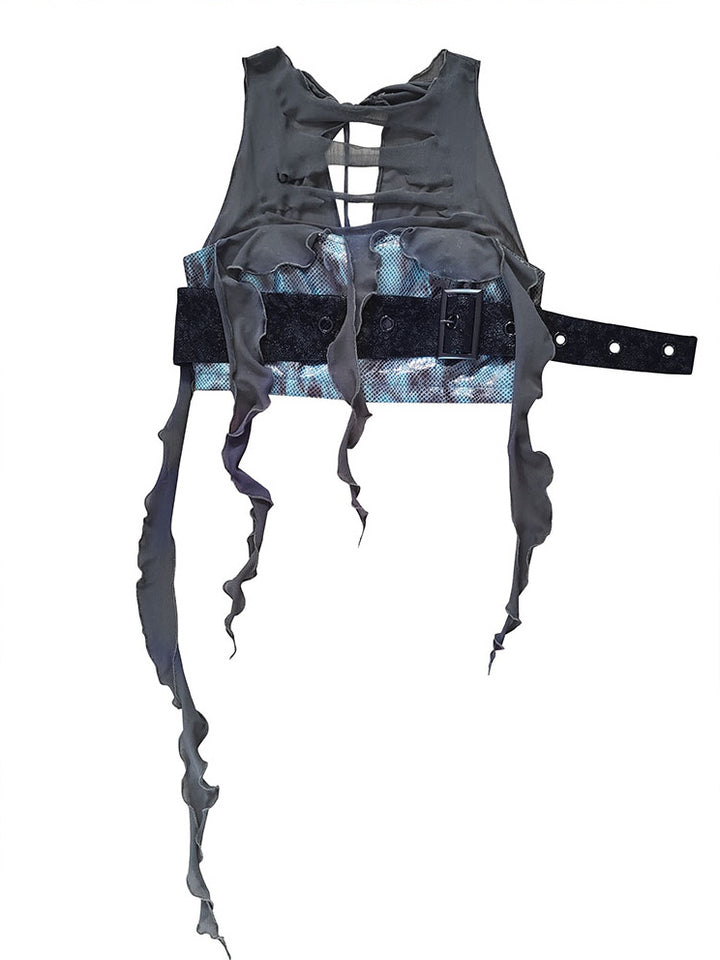 Punk Buckle Cutout Crop Vest
