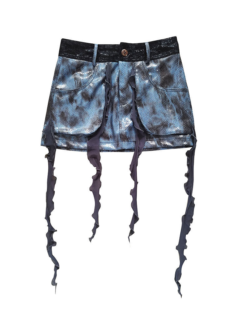 Y2K Metallic Fringe Mini Skirt