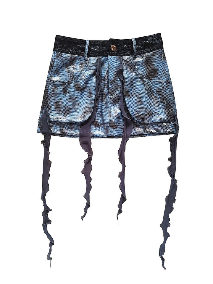 Y2K Metallic Fringe Mini Skirt