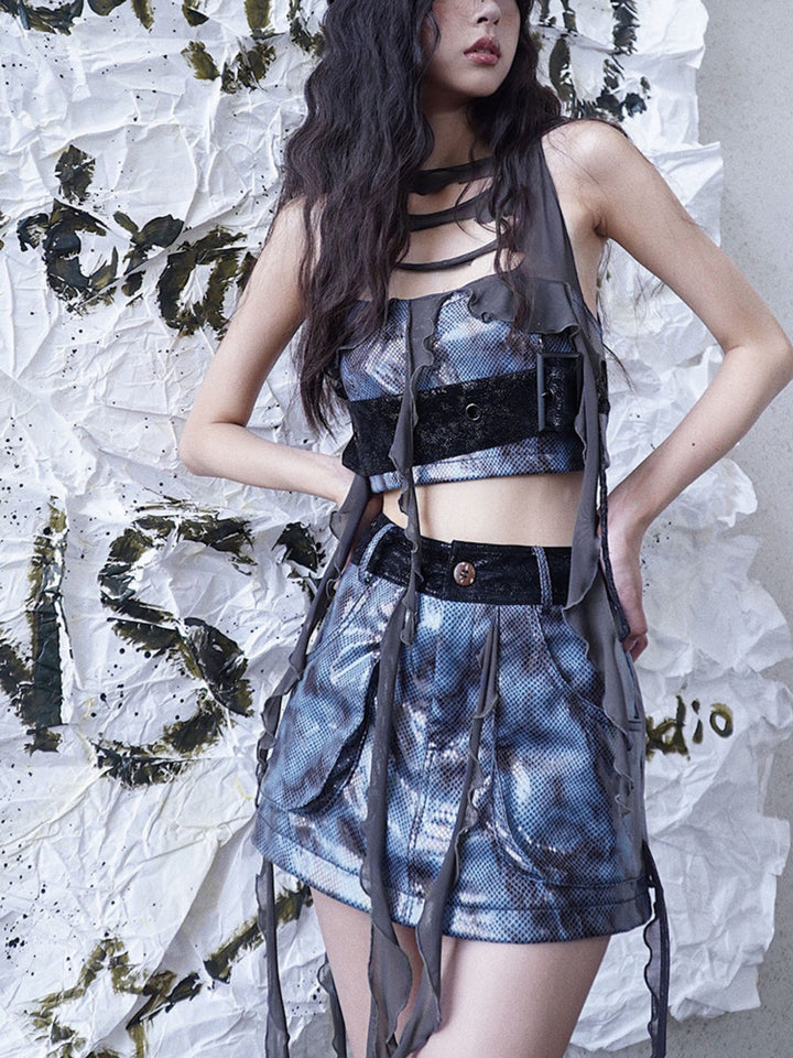 Y2K Metallic Fringe Mini Skirt