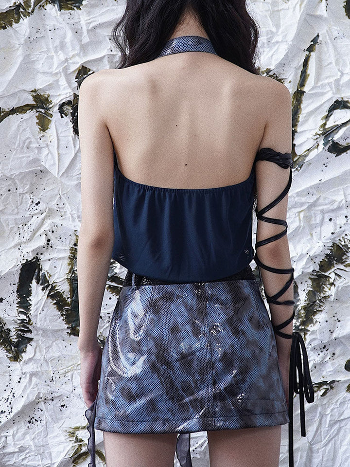 Ruched Zip-Front Halter Top