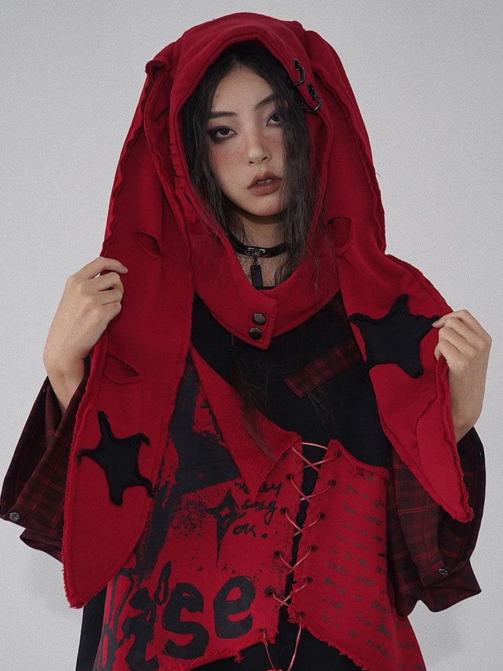 Gothic Star Patch Bunny Hood Scarf