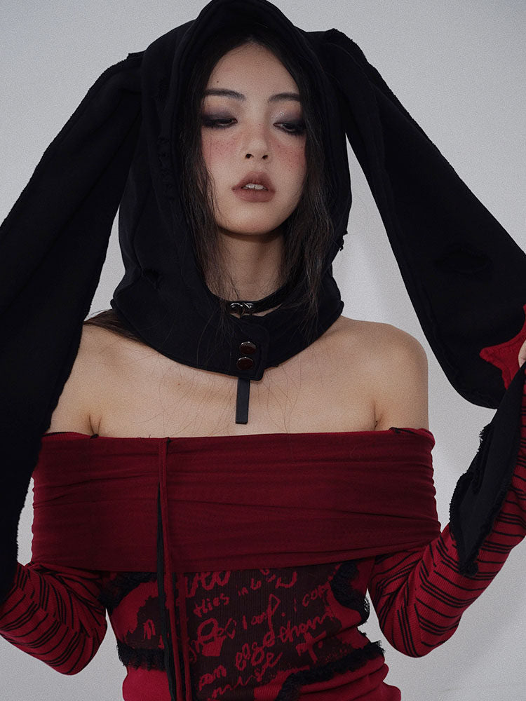 Gothic Star Patch Bunny Hood Scarf