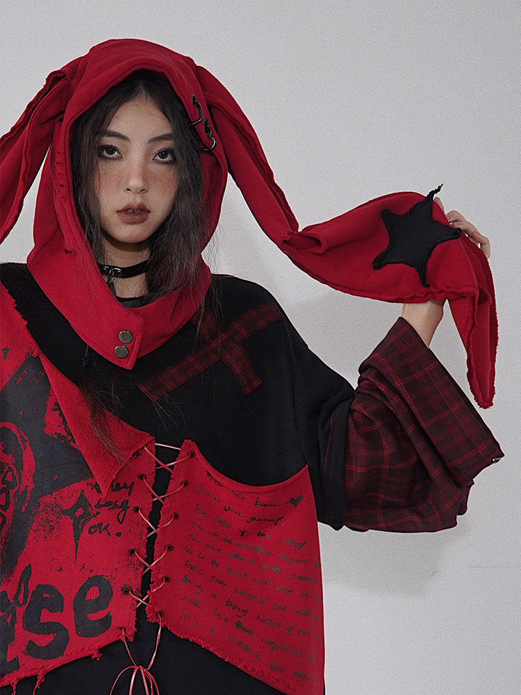 Gothic Star Patch Bunny Hood Scarf