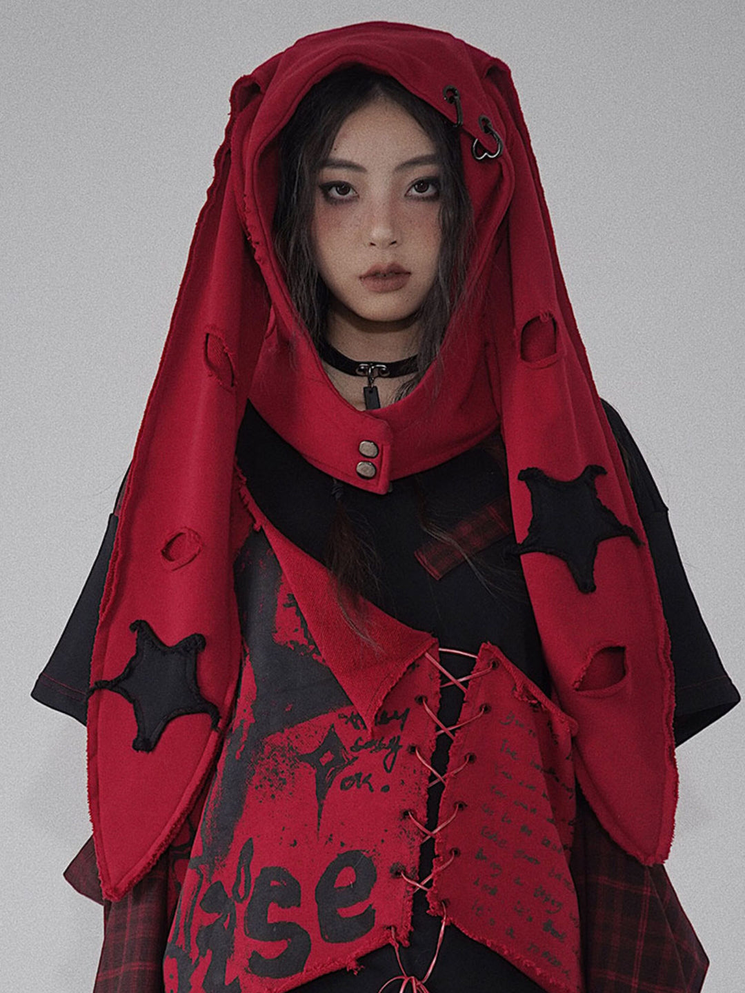 Gothic Star Patch Bunny Hood Scarf