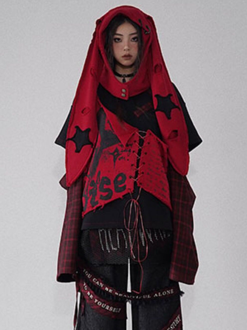 Gothic Star Patch Bunny Hood Scarf