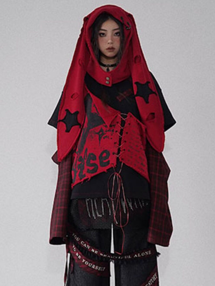 Gothic Star Patch Bunny Hood Scarf