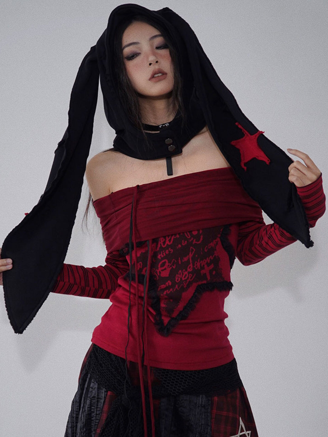 Gothic Star Patch Bunny Hood Scarf
