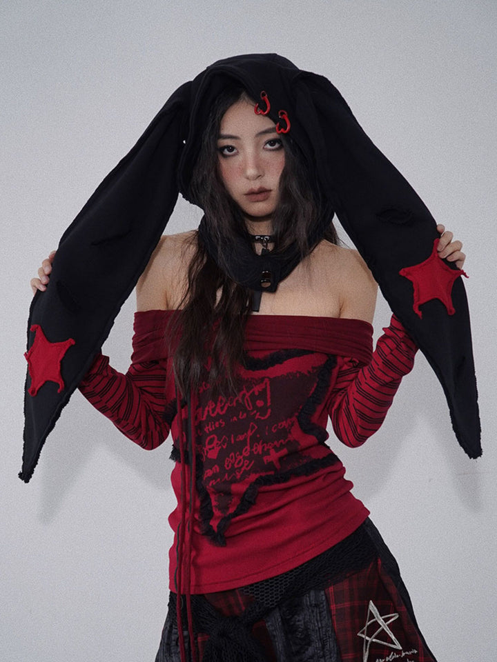 Gothic Star Patch Bunny Hood Scarf