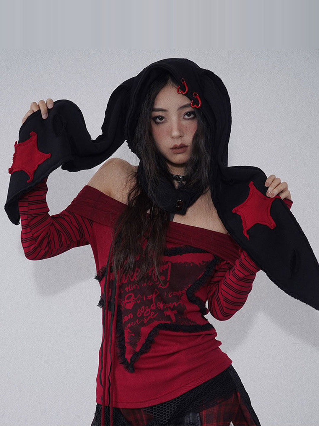 Gothic Star Patch Bunny Hood Scarf