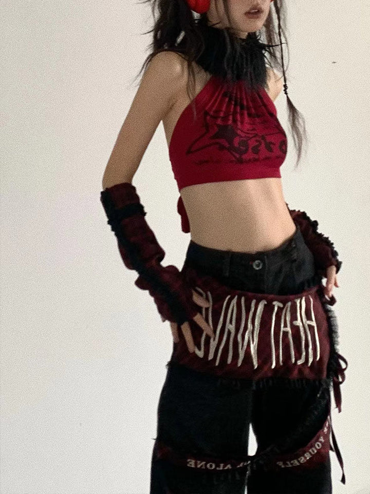 Punk Fuzzy Collar Halter Top